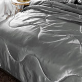 Holawakaka Luxurious Solid Satin Silk Like Comforter Set Ultra Soft Silky Quilt Breathable Bedding Bed-in-A-Bag Queen Size (Grey) Holawakaka