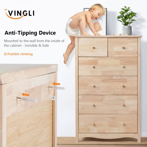VINGLI Upgraged Unfinished 6 Drawer Dresser for Bedroom Natural Solid Wood Dresser Color DIY, Rustic Farmhouse Tall Dresser with Spacious Storage Chests of Drawers with Full Extension Drawer Slides VINGLI