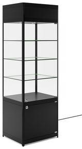 Displays2go 72" Curio Cabinet, 4 Display Levels, LED Top Lighting, Locking Door and Storage Base - Black (SCTWRLD24) Displays2go