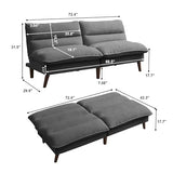 Futon Sofa Bed, 72" Convertible Futon Couch with 3-Level Adjustble Backrest, Modern Loveseat Couch, Folding Recliner Sleeper Sofa for Small Spaces, Living Room, Apartment, Guest Room, Dark Grey Enobala