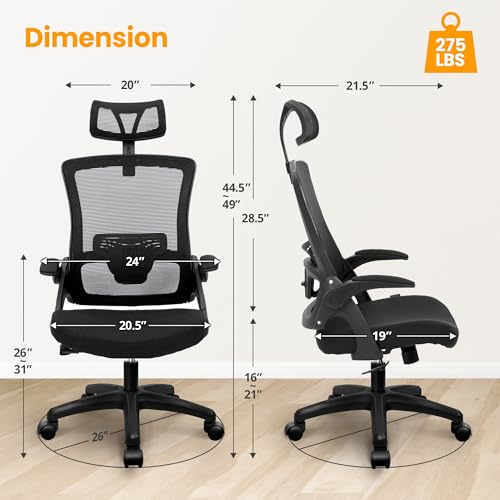 NEO Chair Ergonomic Office Desk Chair High Back Computer Gaming Mesh Chair with Comfy Task Adjustable Arms Lumbar Support Headrest Swivel for Home Office (Black) NEO CHAIR
