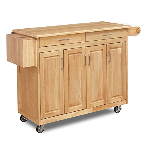 Homestyles General Line Kitchen Mobile Cart with Drop Leaf Breakfast Bar, 54 Inches Wide, Natural Hardwood