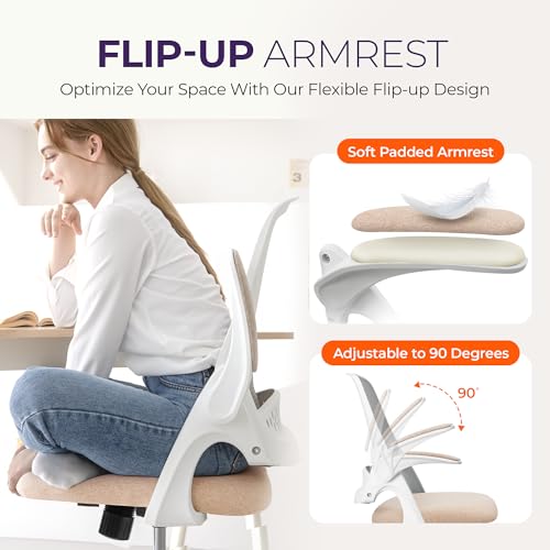 NEO CHAIR Office Desk Computer Gaming Ergonomic Chair with Lumbar Back Support Adjustable Height Swivel Wheels Flip-up Arms Mesh Chair for Home or Office (Beige) NEO CHAIR