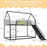AEMSOFK Bunk Bed with Slide for Kids,Bunk Bed Twin Over Twin, Metal Junior House Low Bunk Bed, Toddler Floor Bunk Beds Frame with Guardrail for Kids, Convertible Slide and Ladder Noise Free(New Black) AEMSOFK