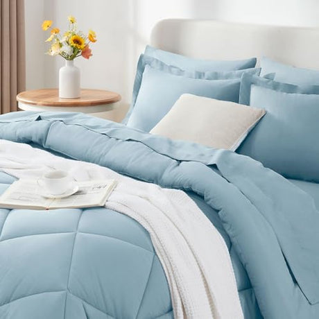 CozyLux King Size Comforter Set Light Blue - 7 Pieces Bed in a Bag King, Luxury Soft Bed Set for All Seasons, Bedding Set with Down Alternative Comforter, Sheets, Pillowcases & Shams CozyLux