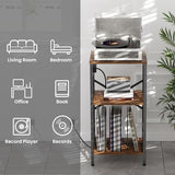 Asgolion Record Player Stand with Charging Station, 3-Tier End Table with LED Light, Side Table Nightstand for Vinyl Storage,Tall Beside Tables Turntable Stand Living Room, Bedroom, Rustic Brown Asgolion