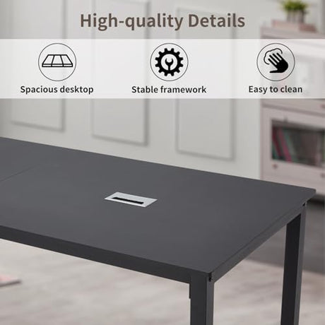 ECOTOUGE 6.5FT Conference Table, 78.7 inch Rectangle Meeting Seminar Table for 6-8 People, Modern Industrial Computer Desk with Spacious Desktop Business Tables for Home Office(Only Table) (Black) ECOTOUGE
