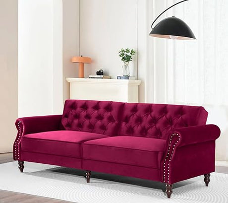 Legend Vansen 87.8 inchs Convertible Velvet Bed Sleeper Futon Sofas, Wine Red Legend Vansen