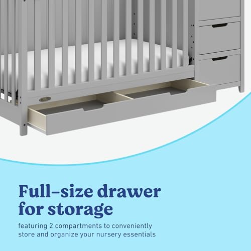 Graco Hadley 5-in-1 Convertible Crib & Changer – GREENGUARD Gold Certified, Fits Standard Crib Mattress, Converts to Toddler Bed and Full Bed, 4 Adjustable Mattress Heights (Pebble Gray)