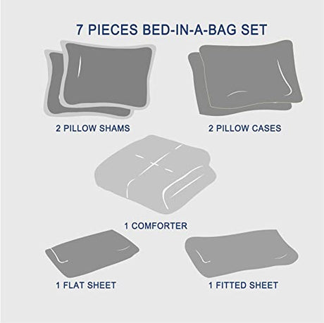 Anluoer Full Comforter Set 7 Piece, Pink Bed in a Bag with Shams, All Season Ruffle Shabby Chic Bedding Sets with 1 Comforter, 2 Pillow Shams, 2 Pillowcases, 1 Flat Sheet Anluoer