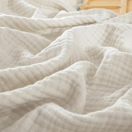 PHF 100% Cotton Muslin Blanket King Size 108"x90", 4-Layer Lightweight Gauze Throw, Breathable Cloud-Soft Minimalist Blanket for Bed, Couch, Camping & Baby, Oat Milk, Ideal Gift PHF