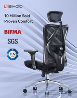SIHOO M57 Ergonomic Mesh Office Chair, High Back Home Desk Chair with 3D Armrests, Lumbar Support and Adjustable Headrest, Comfortable Computer Chair, Big & Tall Office Chair Hold 330 LBS-Black SIHOO