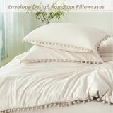 PERFEMET Girls Comforter Set Twin Size Beige Cream 5 Pieces Boho Pom Pom Bed in A Bag with Sheets Ultra Soft Lightweight Fluffy Beige Solid Bedding Set Matching 2 Pillowcases(Beige Cream, Twin) PERFEMET