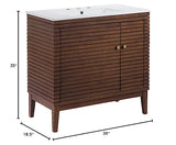 Modway Ledger Wood Bathroom Vanity Cabinet, 36 Inch, Walnut White Modway