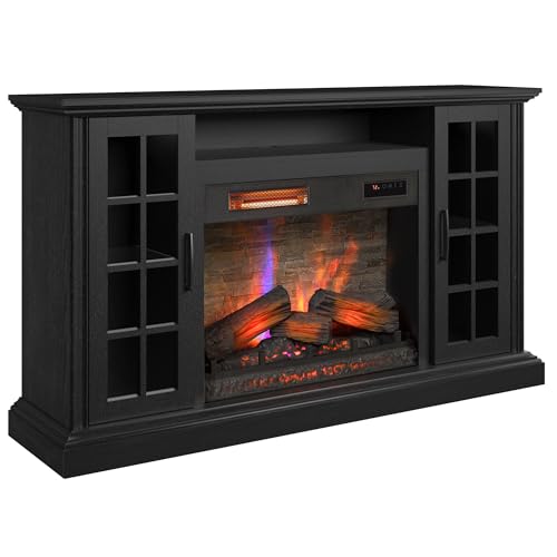 duraflame® Electric Fireplace Media Mantel for TVs up to 65 inches and Farmhouse Storage Cabinets, Black Embossed Ash Duraflame