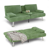 YESHOMY Futon Sofa Bed, Futon Couch with Adjustable Backrest, Convertible Sleeper Sofa with Removable Armrests, Loveseat in Corduroy with 2 Cup Holders for Living Room, Apartment (Green) YESHOMY