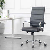 LANDSUN Home Office Chair Ribbed Leather High Back Executive Swivel Computer Desk Chairs with Wheels and Armrests Soft Padded Adjustable Height Modern Conference Task Black LANDSUN