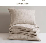Hyde Lane Linen Quilt Set King Size - Breathable Box Stitched European Flax Bedding Set for Bedspread and Coverlet, with 2 Pillow Shams, 106"x96", Linen Hyde Lane