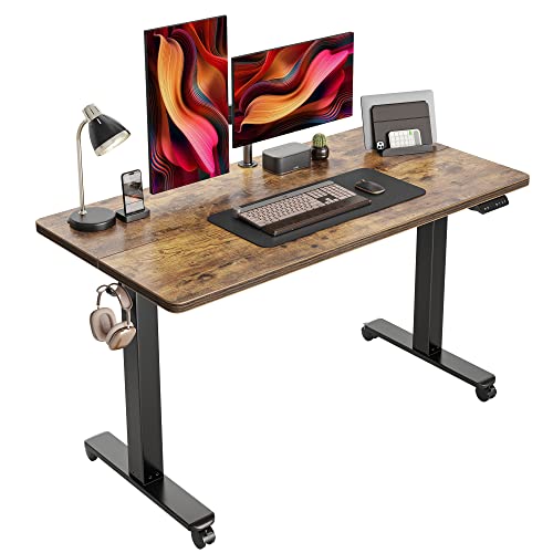 CubiCubi Electric Standing Desk, 63 x 24 Inches Height Adjustable Sit Stand Desk, Ergonomic Home Office Computer Workstation, RusticBrown - WoodArtSupply