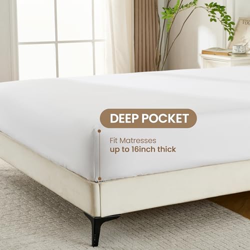ROSE&RISY White King Sheet Set, 4 Pieces Soft Bedding King Sheet Set, Breathable and Cooling,Includes 1 x Fitted, 1 x Flat, 2 x Pillow Cases - Deep Pocket (White, King) ROSE&RISY