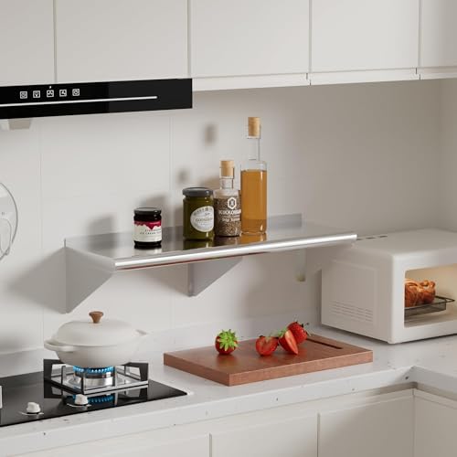 Chingoo Stainless Steel Shelf 18" x 72", 2 Pack NSF Wall Mounted Commercial Metal Shelving with Backsplash for Restaurant, Utility Room, Kitchen and Garage Chingoo