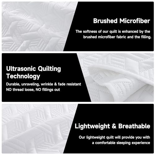 Lavsiry White Queen Size Quilt Bedding Set with Pillow Shams, Summer Lightweight Bedspread Coverlet, Soft Quilted Blanket Thin Comforter for All Seasons Lavsiry