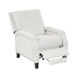Lexicon Pushback Recliner Chair, Plaid Textured Fabric Armchair Push Back Reclining Chair, Nailhead Trim, Solid Wood Legs, Easy Assembly for Living Room/Office/Apartment, Off-White Lexicon