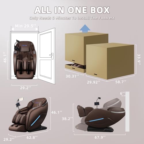 MYTHIA 2026 A303C Massage Chair, Full Body Zero Gravity Recliner with SL Track, Body Scan, 12 Auto Modes, Lumbar Heat, Bluetooth App, Wireless Charge, and Foot Rollers for Home and Office (Brown) MYTHIA