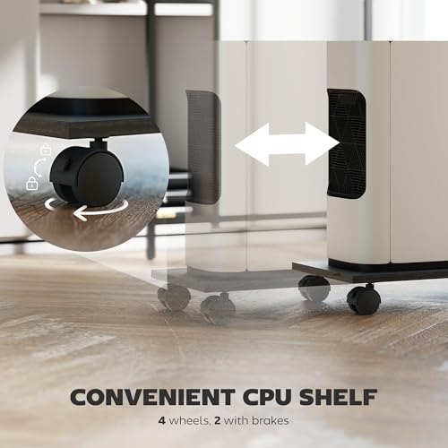 HOMCOM Gaming Desk, 62" L Shaped Desk with Power Outlets & LED Lights, 86" 2 Person Computer Table with Shelf & Rolling CPU Stand, Reversible Corner Office Table with Hutch, Black HOMCOM
