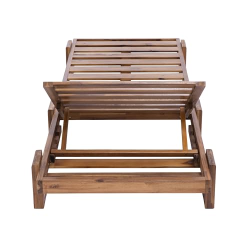 Hlcodca 78.8'' Outdoor Patio Chaise Lounge Chair, Acacia Wood Adjustable Recliner with Headrest, Perfect for Terrace, Poolside, Garden, and Beach (Beige-E)