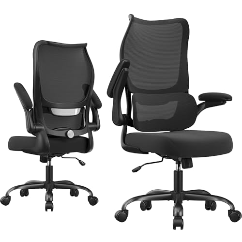 SOMEET Office Chair Ergonomic Desk Chair - Comfy Mesh High Back Office Chair with Lumbar Support Wheel Home Desk Office Chairs Flip up Armrest Executive Rolling Swivel Task Computer Chair Black Silver SOMEET