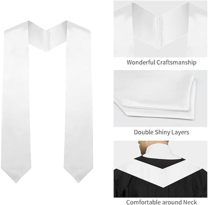 Plain Graduation Stole, Graduation Stole Class of 2025, White Graduation Sash, Classic End With Trim Unisex Adult 70" Graduation Stole for Academic Commencements