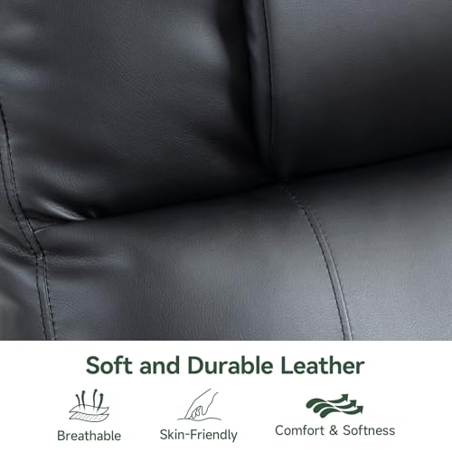 Power Lift Recliner Chair for Elderly with Heat & Massage, 160° Electric Adjustable PU Leather Recliner with Remote Control, Stand Assist, Cup Holders & Side Pockets for Living Room (Black) Vogue Furniture Direct