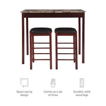 Linon Brown 3-Piece Table Faux Marble Tavern Set, 42" w x 22.25" d x 36" h - WoodArtSupply