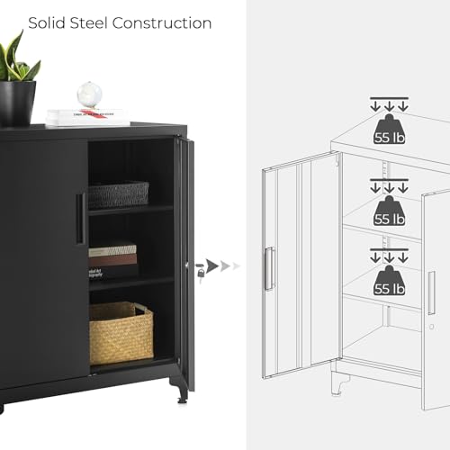 SONGMICS Garage Cabinet, Metal Storage Cabinet with Doors and Shelves, for Home Office, Garage and Utility Room, Black UOMC013B01 SONGMICS