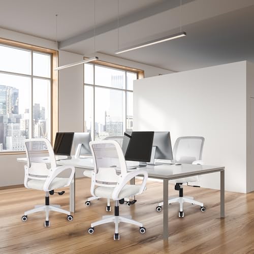 NEO Chair Office Desk Ergonomic Mesh Computer Chair with Lumbar Support Adjustable Height Swivel Rolling Wheels Comfy Mid Back Task Chair for Home Bedroom Vanity Study (Ivory) NEO CHAIR