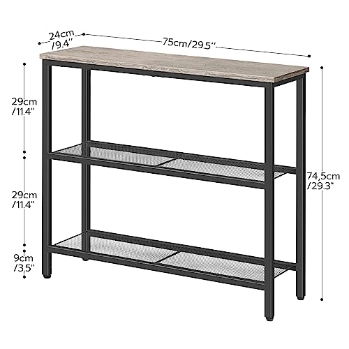 HOOBRO 29.5" Narrow Console Table, 3-Tier Entryway Table, Thin Sofa Table with Shelves, Side Table, Display Table, for Hallway, Entrance, Living Room, Bedroom, Greige and Black BG73XG01 HOOBRO