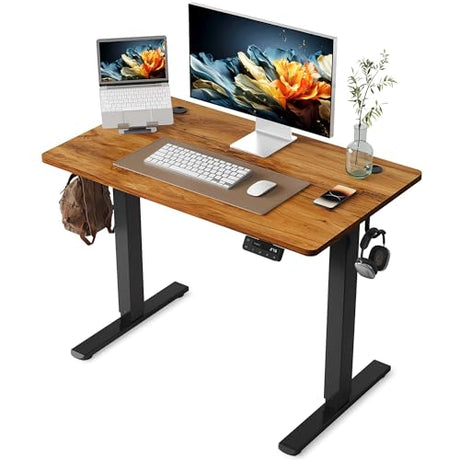 YIHAYO Electric Standing Desk, 40 x 24 Inches Stand Up Desk with Splice Board, Adjustable Height Desk, Computer Desk for Home Office, Black Frame/Rustic Brown Top YIHAYO