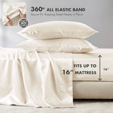 Madison Park Essentials Satin Sheet Set Luxury and Silky with Natural Sheen, Elastic 14" Pocket fits up to 16" Mattress, All Around Elastic - Year-Round Bedding, Full, Ivory, 6 Piece Madison Park