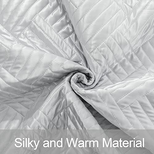 NTBAY Twin Silk Satin Quilt Set, Geometric Pattern Bedspread Luxury Quilted Coverlet Set for All Seasons(1 Quilt, 1 Pillow Sham), Silver NTBAY