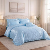 Silk Like Comforter Set Queen Satin Bedding Set Silky Bed in a Bag 8 Pcs with 1 Cushion Cover Pinch Pleat Bed Set Luxury Elegant Silky Ruffle Comforters Bedding_Dreamer