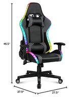 Gaming Chair with Speakers Video Game Chair with RGB LED Lights Ergonomic Racing Office Chair PU Leather Recliner Computer Chair Swivel E-Sports Chair with Lumbar Support Headrest Armrest, Black YOUTHUP