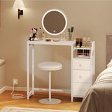 YATINEY Small Vanity Desk Without Mirror, Makeup Vanity Table with Power Outlet, White Vanity with Fabric Drawers, Dressing Table, for Small Spaces, Bedroom, White YATINEY