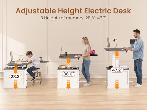 SEDETA Farmhouse L Shaped Electric Standing Desk, 70.9" x 39.4" Height Adjustable Office Executive Desk with 3 Drawers, Standing Computer Desks with Power Outlet for Home Office, White SEDETA
