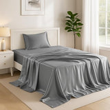 Lux Décor 3-Piece Twin Satin Sheet Set– Luxury Silky Soft 100% Polyester Woven Fabric, Deep Pocket Fitted Sheet – Smooth & Breathable Bedding with Pillowcase (Dark Grey) LDC LUX DECOR COLLECTION