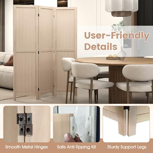Giantex 3 Panel Folding Room Divider 67" Tall, Freestanding Wooden Privacy Screen, Divider for Room Separation, Space-Saving Wall Partition for Bedroom, Home Office, Studio – No Assembly Giantex