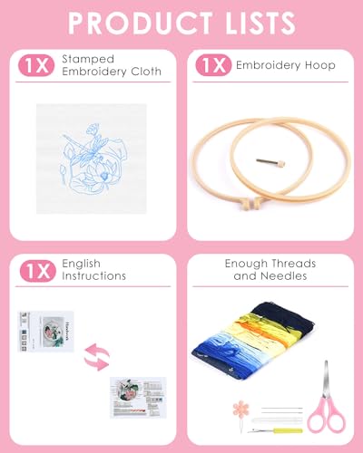 TINDTOP Embroidery Kit for Beginners Adult, Dragonfly Embroidery Kit for Beginners Include Embroidery Cloth Hoops Threads for Craft Lover Hand Stitch with Embroidery Skill Techniques (Dragonfly) TINDTOP