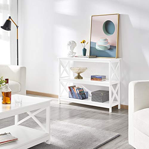 Yaheetech White 3-Tier Console Table with Storage Shelves for Entryway and Living Room - WoodArtSupply