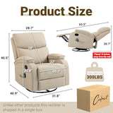 Culect 360° Swivel Rocking Recliner Chair, Massage Lazy Boy Recliner, Small Spaces Recliner for Living Room, Bedroom and Nursery, Beige Leather