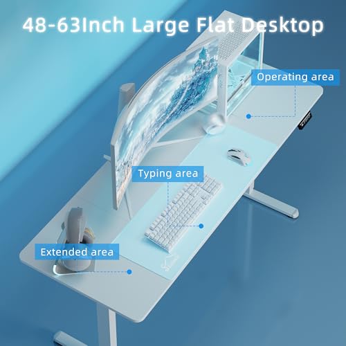 Shintenchi Standing Desk, 63x24 Inch Height Adjustable Electric Sit Stand up Desk, Ergonomic Rising Computer Table, Modern Lift Gaming Desk Workstation for Home Office, White Shintenchi